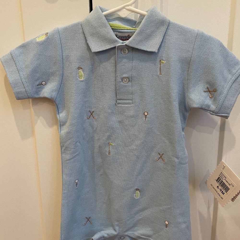 Kitestrings Blue Golf Polo Romper Baby Boy